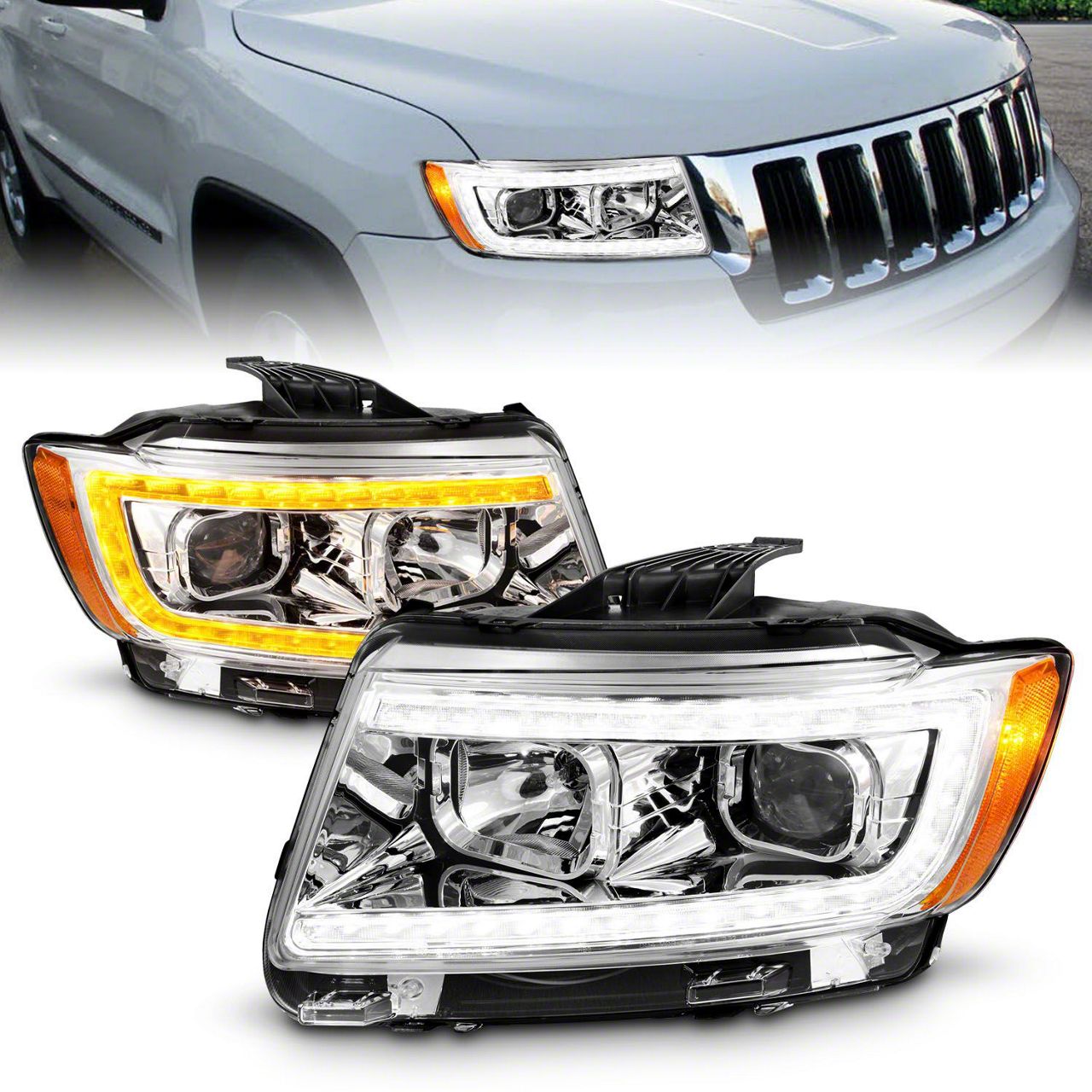 Jeep Grand Cherokee Plank Style Switchback Projector Headlights Chrome