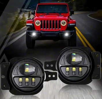 4-Inch LED Fog Lights with Adapter Ring (18-24 Jeep Wrangler JL)