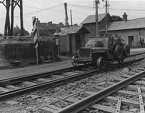 Original Willys Military Jeep on a Railway