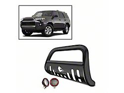 Bull Bar with Black Skid Plate and 5.30-Inch Red Round Flood LED Lights; Black (10-24 4Runner, Excluding Nightshade & 14-24 Limited)