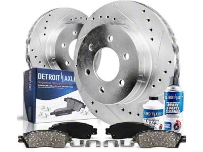 Drilled and Slotted 6-Lug Brake Rotor, Pad, Brake Fluid and Cleaner Kit; Front (03-09 4Runner w/ 12.56-Inch Front Rotors)