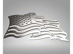 Flowing American Flag Emblem; Stainless Steel with Thin Blue Line (Universal; Some Adaptation May Be Required)