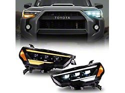 LED Headlights; Black Housing; Clear Lens (14-24 4Runner w/ Factory Halogen Headlights)