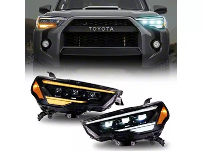 LED Headlights; Black Housing; Clear Lens (14-24 4Runner w/ Factory Halogen Headlights)