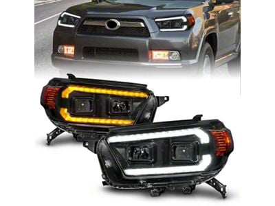 Projector Plank Style Headlights with DRL and Sequential Turn Signal; Black Housing; Clear Lens (10-13 4Runner)