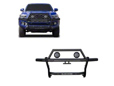 Rambler Grille Guard with 30-Inch LED Light Bar and 5.30-Inch Black Round Flood LED Lights; Matte Black (10-24 4Runner)