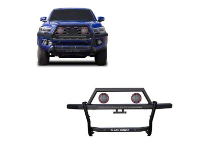 Rambler Grille Guard with 30-Inch LED Light Bar and 5.30-Inch Red Round Flood LED Lights; Matte Black (10-24 4Runner)