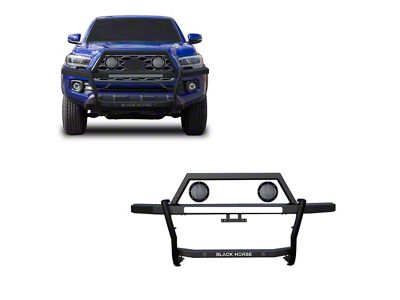 Rambler Grille Guard with 5.30-Inch Black Round Flood LED Lights; Matte Black (10-24 4Runner)