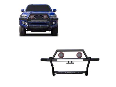 Rambler Grille Guard with 5.30-Inch Red Round Flood LED Lights; Matte Black (10-24 4Runner)