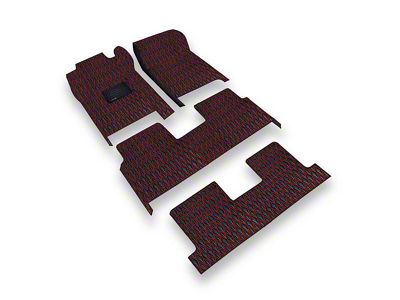 Single Layer Diamond Front, Rear and Third Row Floor Mats; Black and Red Stitching (10-24 4Runner w/ Split Middle Seat)