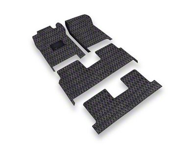 Single Layer Diamond Front, Rear and Third Row Floor Mats; Black and White Stitching (10-24 4Runner w/ Full Middle Seat)