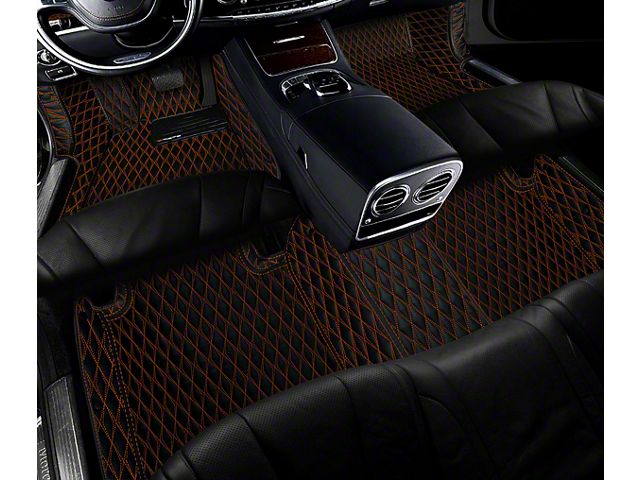 Single Layer Diamond Trunk Mat; Black and Orange Stitching (10-24 4Runner w/ Split Middle Seat)