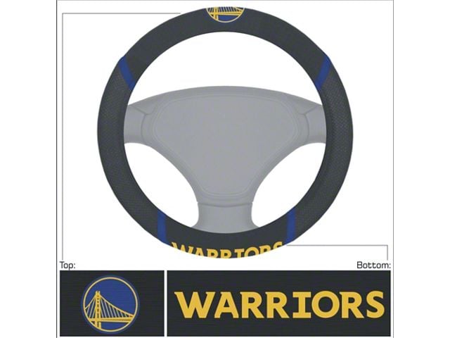 Steering Wheel Cover with Golden State Warriors Logo; Black (Universal; Some Adaptation May Be Required)