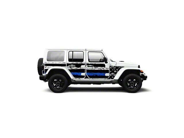 4x4 Attitude Action Shield Body Armor; Patriot USA Distressed Blue Line (18-24 Jeep Wrangler JL 4-Door)