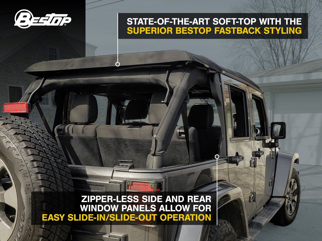 Bestop Jeep Wrangler Trektop NX Glide Soft Top; Black Twill 54923-17 (07-18 Jeep  Wrangler JK 4-Door) - Free Shipping