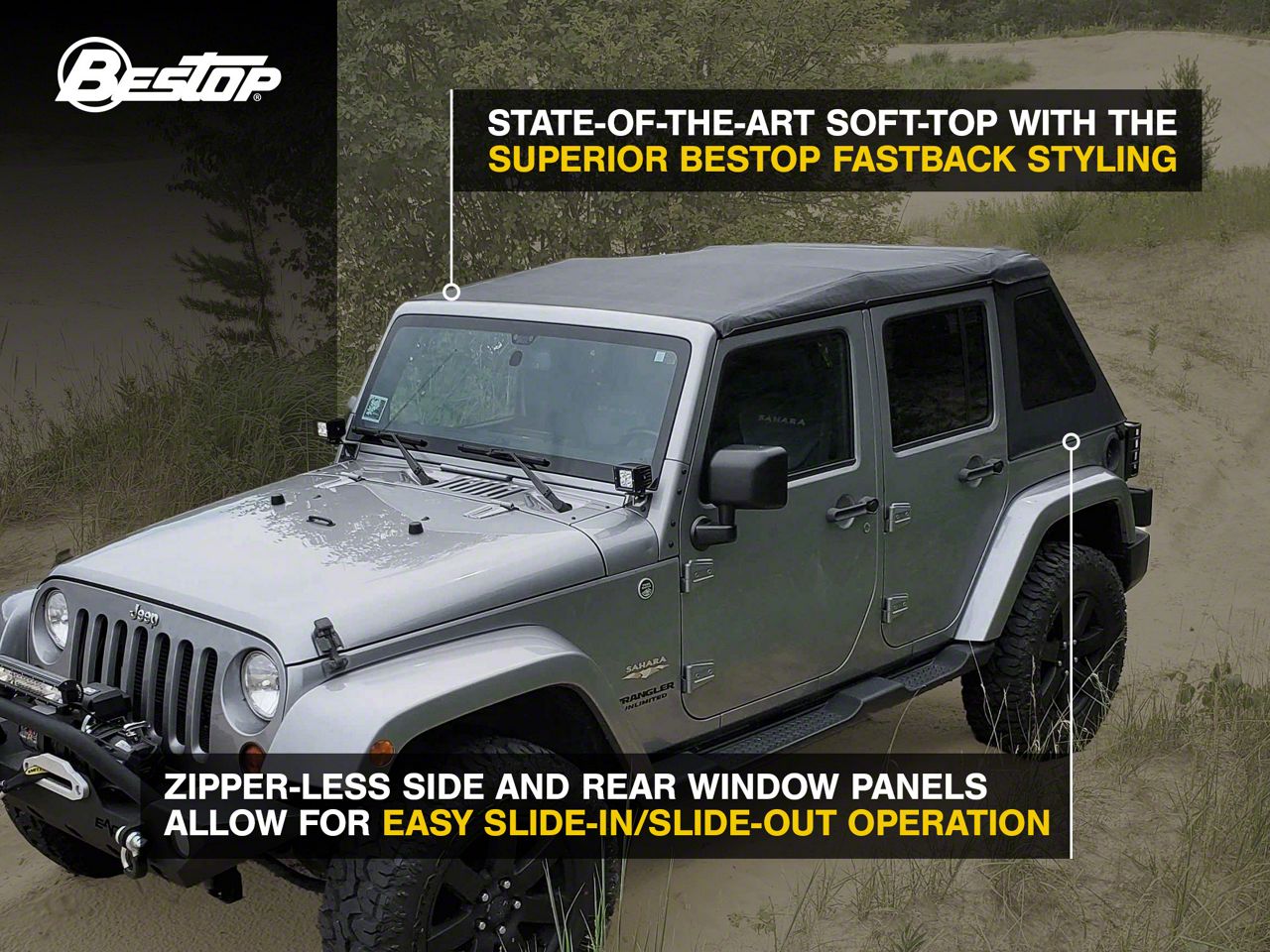 Bestop Jeep Wrangler Trektop NX Glide Soft Top; Black Diamond 54923-35  (07-18 Jeep Wrangler JK 4-Door) - Free Shipping