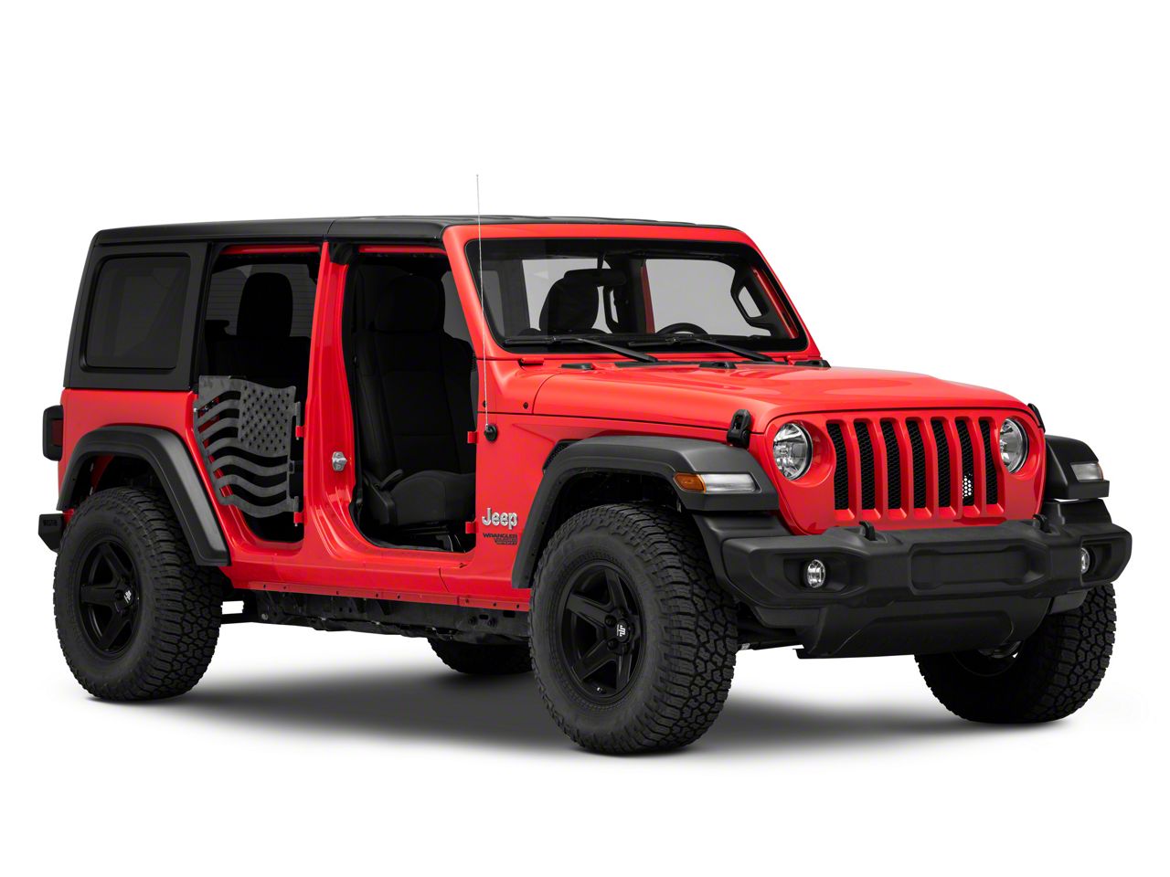 Steinjager Jeep Wrangler Premium American Flag Rear Trail Doors; Bare Metal  J0049417 (18-24 Jeep Wrangler JL 4-Door) - Free Shipping