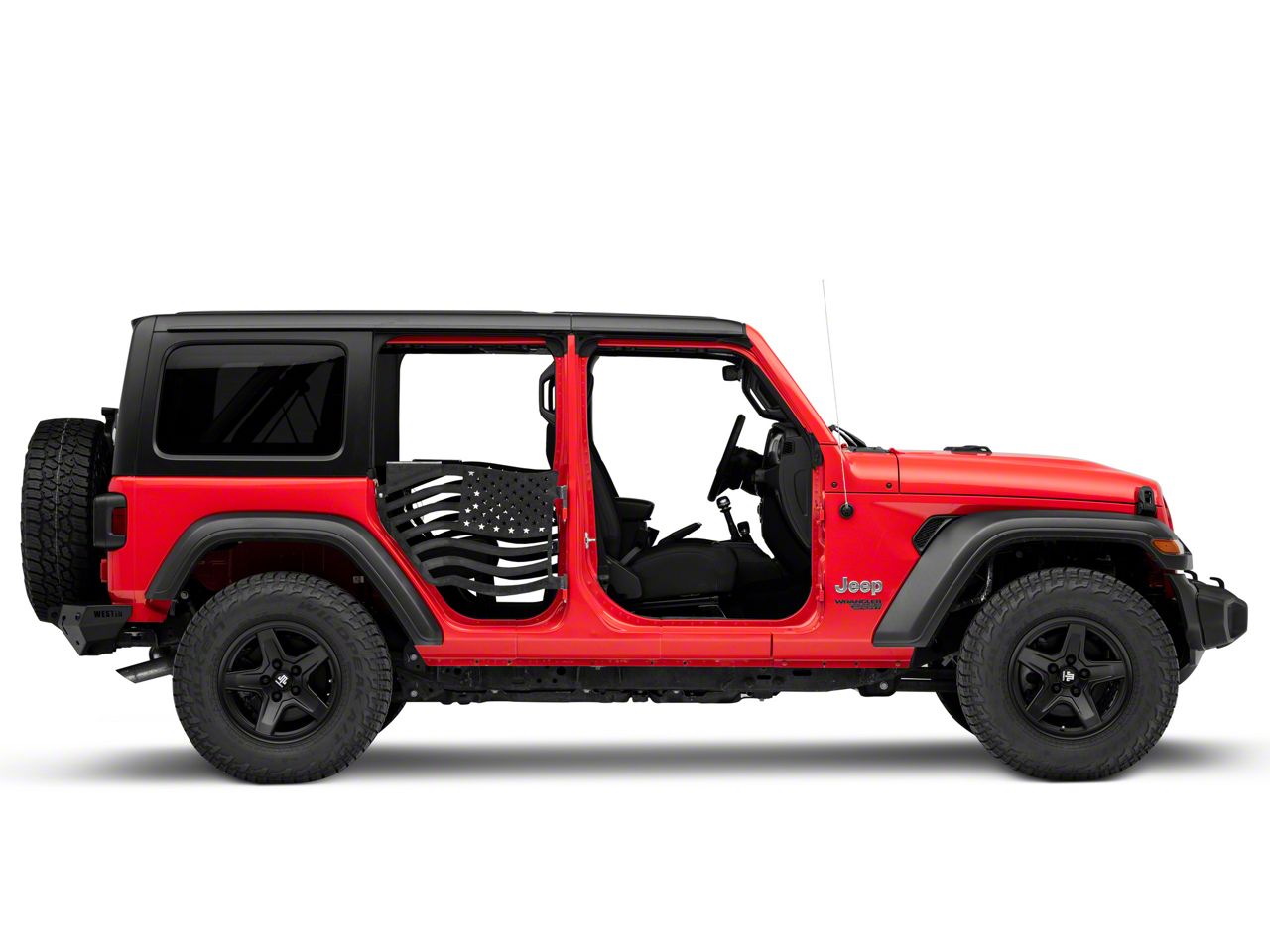 Steinjager Jeep Wrangler Premium American Flag Rear Trail Doors; Bare Metal  J0049417 (18-24 Jeep Wrangler JL 4-Door) - Free Shipping