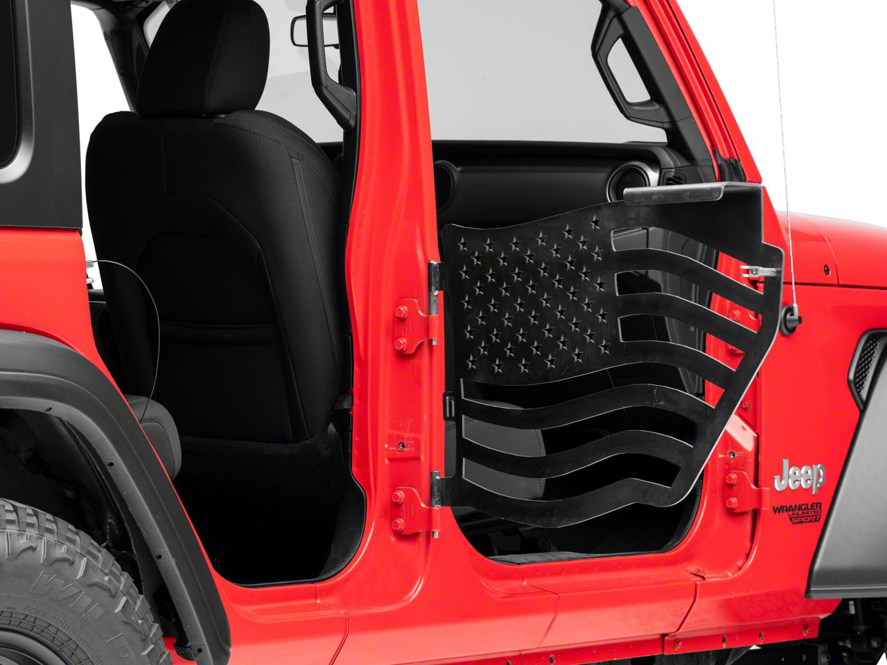 Steinjager Jeep Wrangler Premium American Flag Rear Trail Doors; Bare Metal  J0049417 (18-24 Jeep Wrangler JL 4-Door) - Free Shipping
