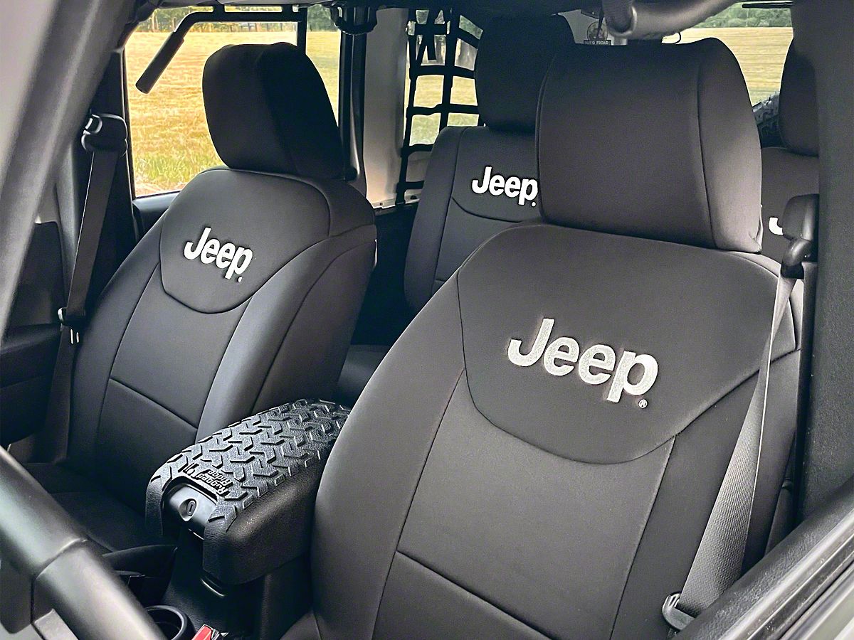 Jeep Licensed by TruShield Jeep Wrangler Custom Fit Front and Rear Seat Covers with Jeep Logo Black J157733 13 18 Jeep Wrangler JK 4 Door Free Shipping