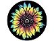 Tie Dye Sunflower Spare Tire Cover with Camera Cutout; Black (18-24 Jeep Wrangler JL)