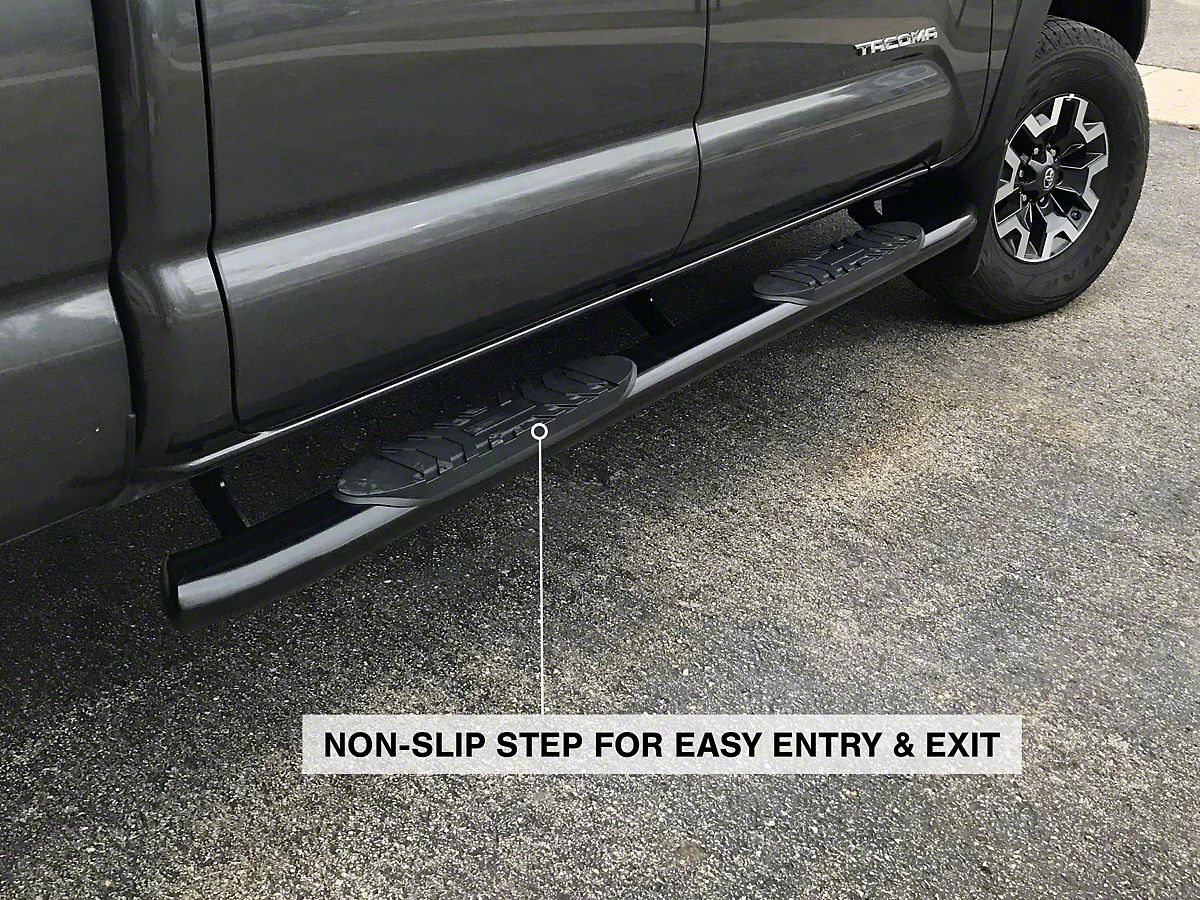 RedRock 5-Inch Oval Bent End Side Step Bars; Black (05-23 Tacoma Double Cab)