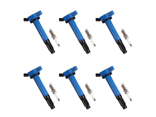 Ignition Coils with Spark Plugs; Blue (2014 4.0L Tundra)