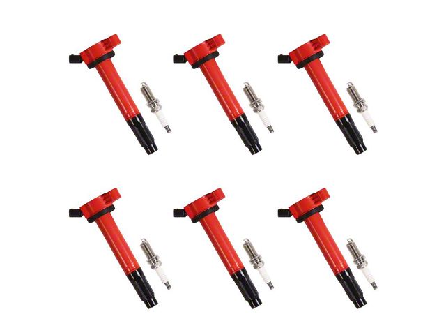 Ignition Coils with Spark Plugs; Red (2014 4.0L Tundra)