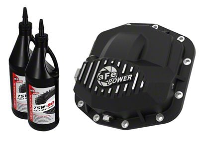 AFE Pro Series Front Differential Cover with Machined Fins and 75w-90 Gear Oil; Black; Dana M210 (20-25 Jeep Gladiator JT)