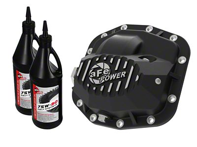 AFE Pro Series Front Differential Cover with Machined Fins and 75w-90 Gear Oil; Black; Dana M186 (18-25 Jeep Wrangler JL, Excluding Rubicon)