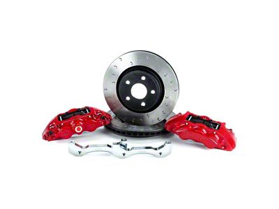 Alcon 6-Piston Front Big Brake Kit with 350x34mm Slotted Rotors; Red Calipers (18-24 Jeep Wrangler JL)