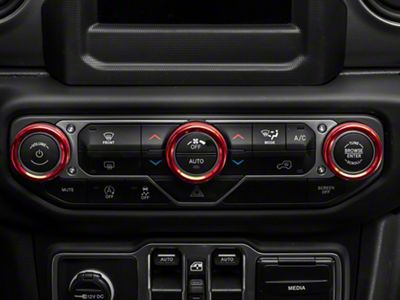 RedRock Billet Aluminum HVAC and Radio Control Knob Trim Ring Set; Red (20-25 Jeep Gladiator JT)