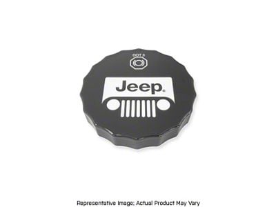 American Brothers Design Master Cylinder Cap Cover with Engraved Jeep Logo; Granite Crystal (20-24 Jeep Gladiator JT)