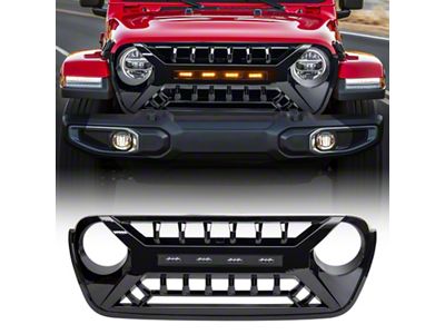 Armor Grille with Amber Lights; Glossy Black (20-25 Jeep Gladiator JT)