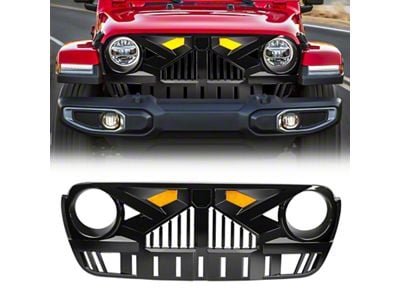 Empire Grille with Amber Lights and Camera Bracket; Glossy Black (20-25 Jeep Gladiator JT)