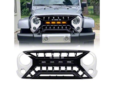 Armor Grille with Amber Lights; White and Black (07-18 Jeep Wrangler JK)