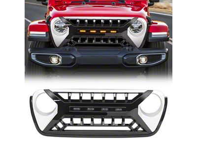 Armor Grille with Amber Lights; White and Black (18-25 Jeep Wrangler JL)