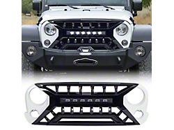 American Modified Armor Grille with LED Off-Road Lights; Glossy Black and White (07-18 Jeep Wrangler JK)