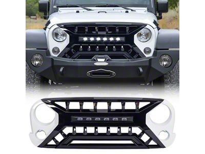 American Modified Armor Grille with LED Off-Road Lights; Glossy Black and White (07-18 Jeep Wrangler JK)