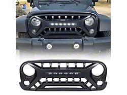 American Modified Armor Grille with LED Off-Road Lights; Matte Black (07-18 Jeep Wrangler JK)