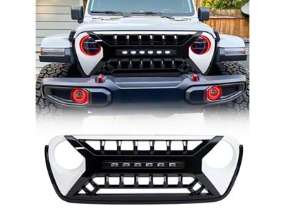 Armor Grille with Off-Road Lights; White and Black (18-25 Jeep Wrangler JL)