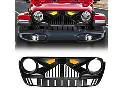 American Modified Empire Grille with Amber Lights and Camera Bracket; Glossy Black (18-25 Jeep Wrangler JL)