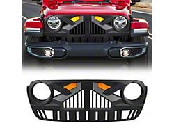 Empire Grille with Amber Lights and Camera Bracket; Matte Black (18-25 Jeep Wrangler JL)