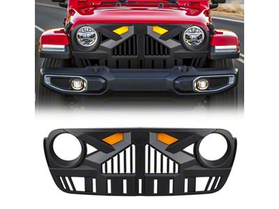 Empire Grille with Amber Lights and Camera Bracket; Matte Black (18-25 Jeep Wrangler JL)