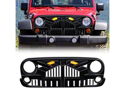 American Modified Empire Grille with Amber Lights; Glossy Black (07-18 Jeep Wrangler JK)