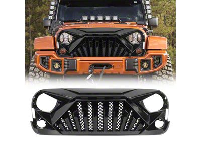 American Modified Goliath Grille with LED Amber Lights; Glossy Black (07-18 Jeep Wrangler JK)