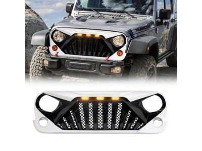 Goliath Grille with LED Amber Lights; White and Black (07-18 Jeep Wrangler JK)