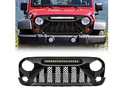 American Modified Goliath Grille with LED Off-Road Lights; Glossy Black (07-18 Jeep Wrangler JK)