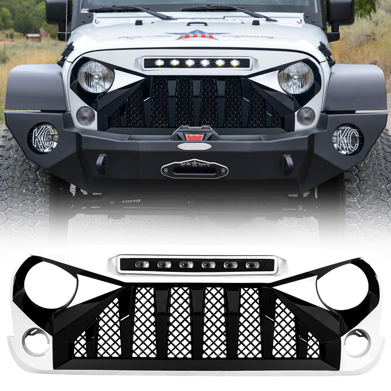 American Modified Jeep Wrangler Goliath Grille with LED Off-Road Lights ...