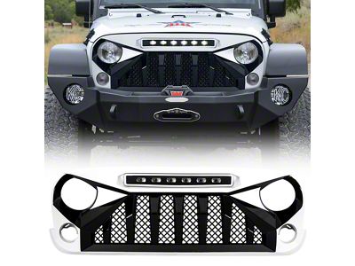 Goliath Grille with LED Off-Road Lights; White and Black (07-18 Jeep Wrangler JK)